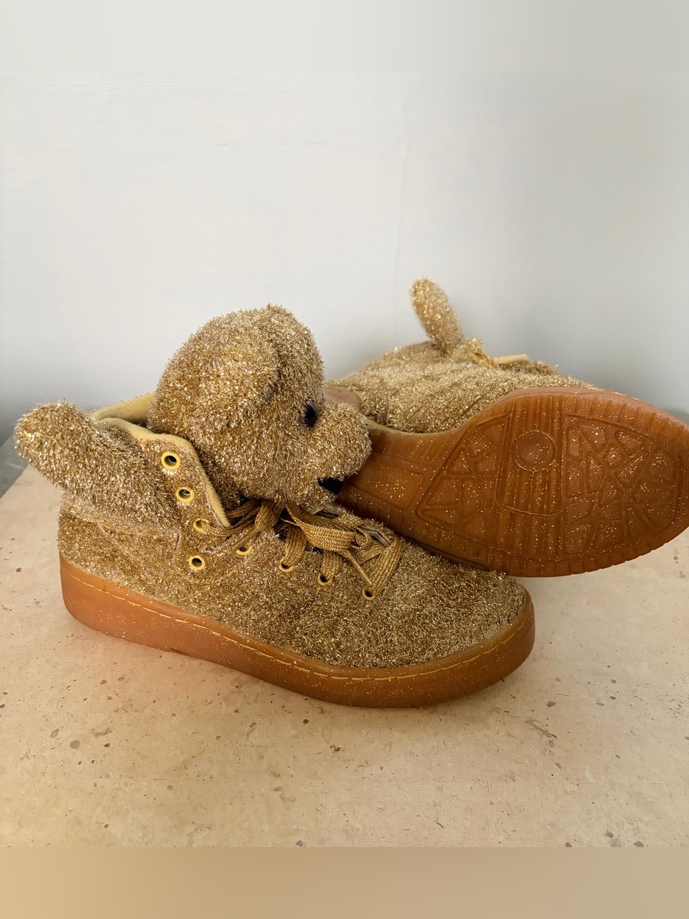 Rare Jeremy Scott x Adidas Originals “Gold Glitter Teddy” sneakers - Picture 9 of 11